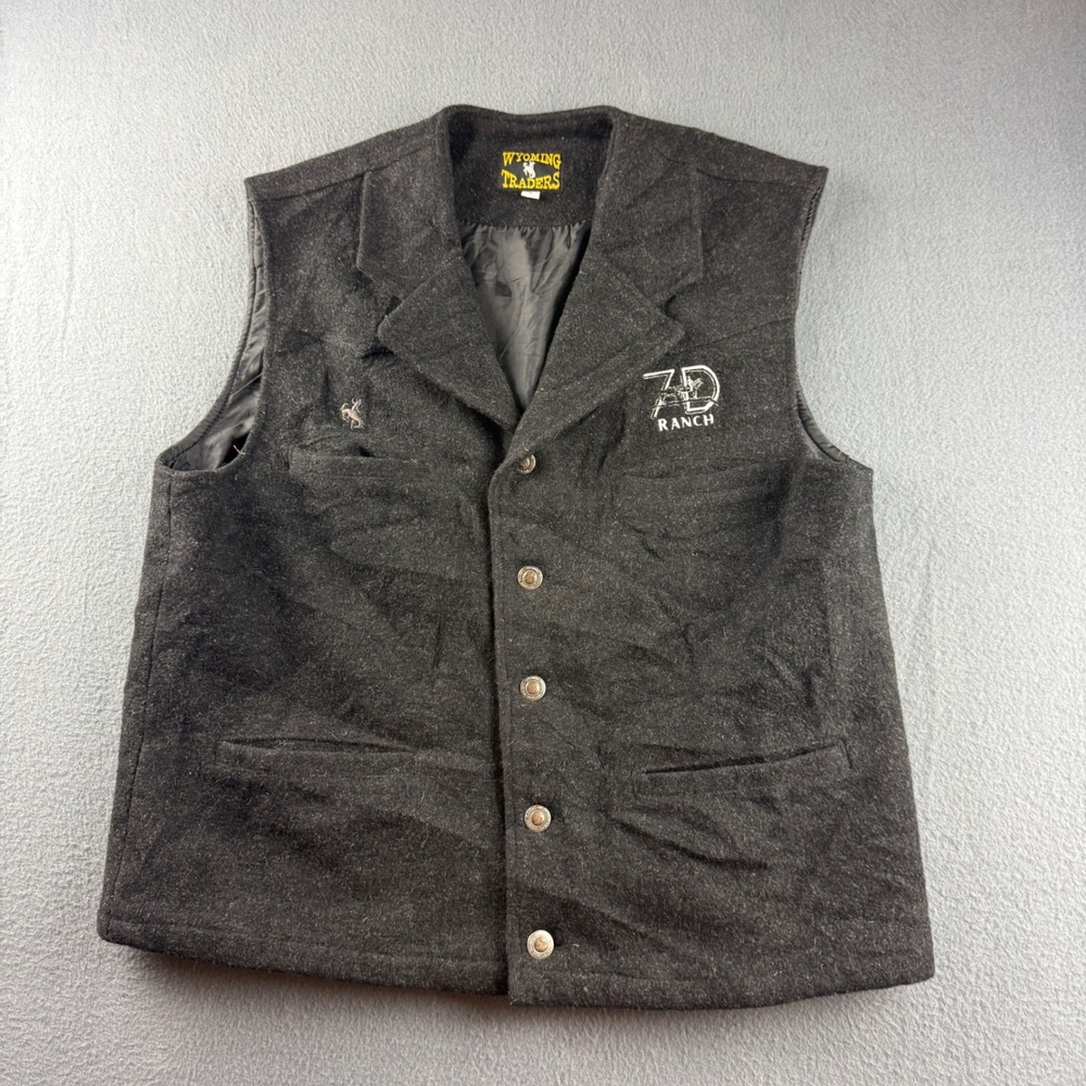 Wyoming Traders Vest Men's S Black 100% Virgin Wool Ranchwear Cowboy 7D Ranch